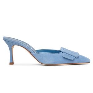 NEW Manolo Blahnik Maysale 70 mm mules in light blue suede